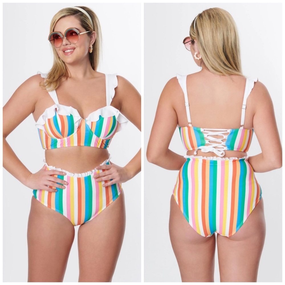 Unique Vintage Swim Rainbow Stripped Southampton Bikini